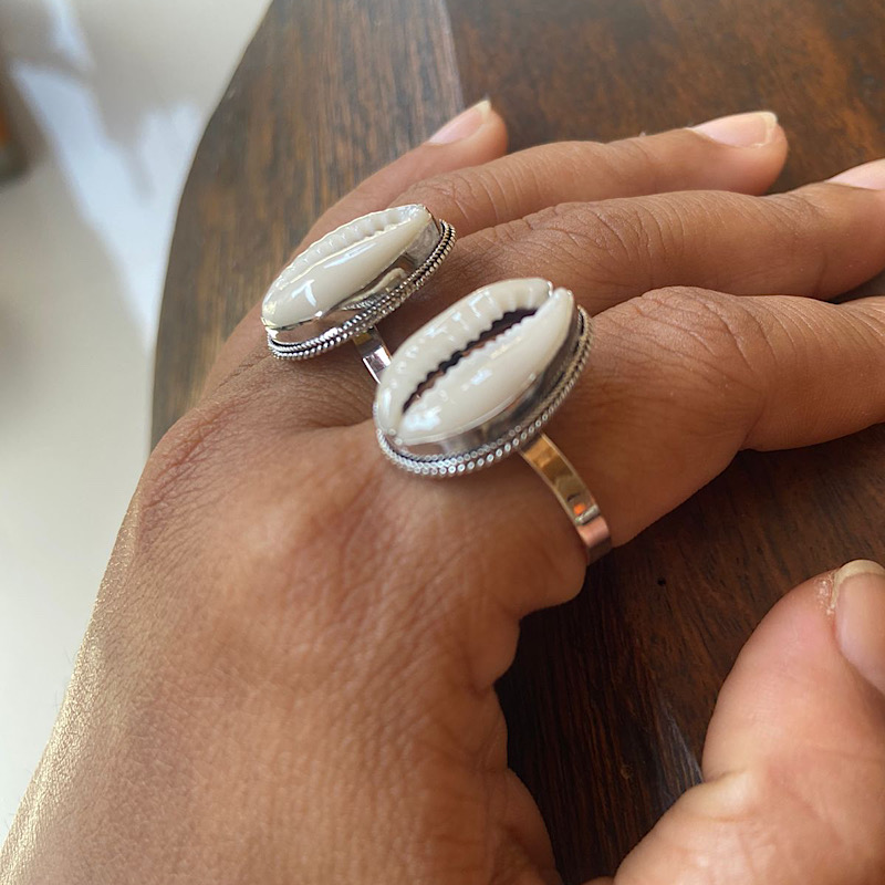 Cowry shell ring sterling silver