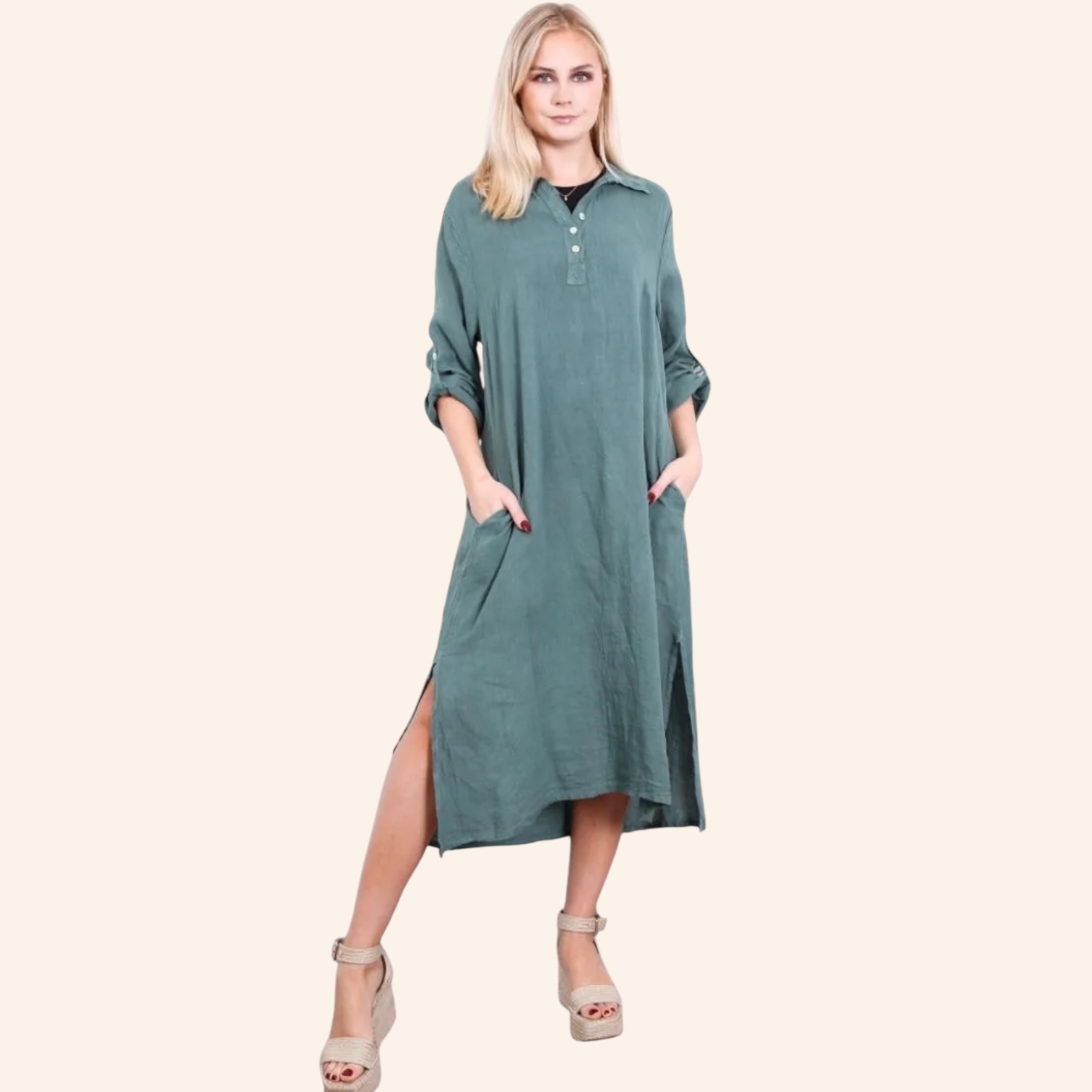 Maxi linen shirt dress made in Italy - Tres Noosa Maxi linen shirt dress made in Italy - Tres Noosa